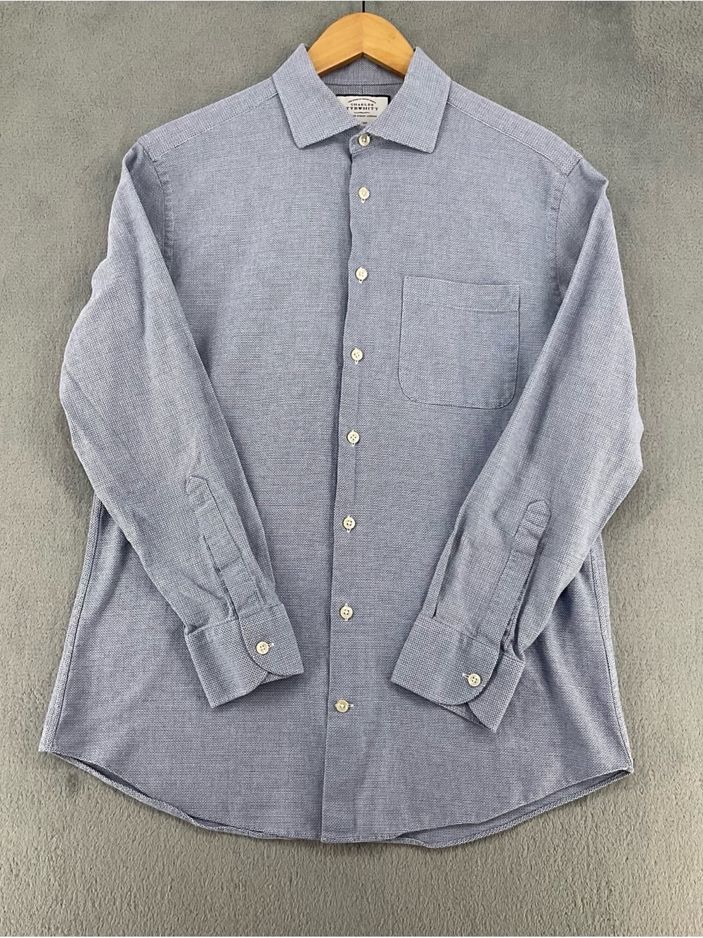 Charles Tyrwhitt Men’s 16/33 Slim Fit Blue White Cotton Dress Shirt
